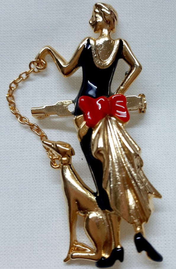 Art Deco Style Lady and Hound Brooch/Pin