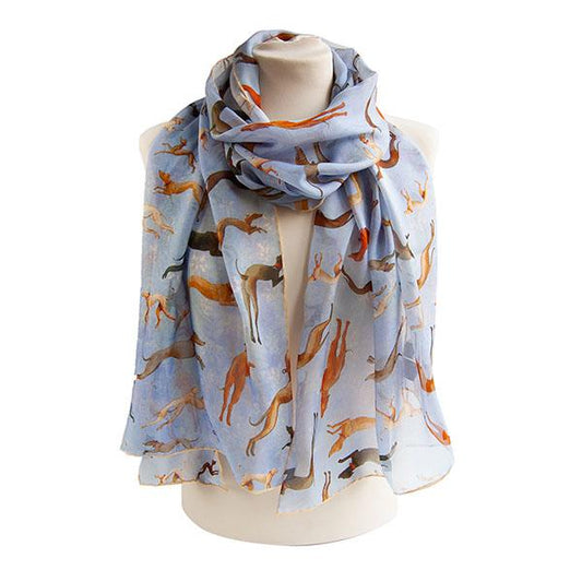 Silk Chiffon Hunt in the Forest Scarf featuring Running Hounds