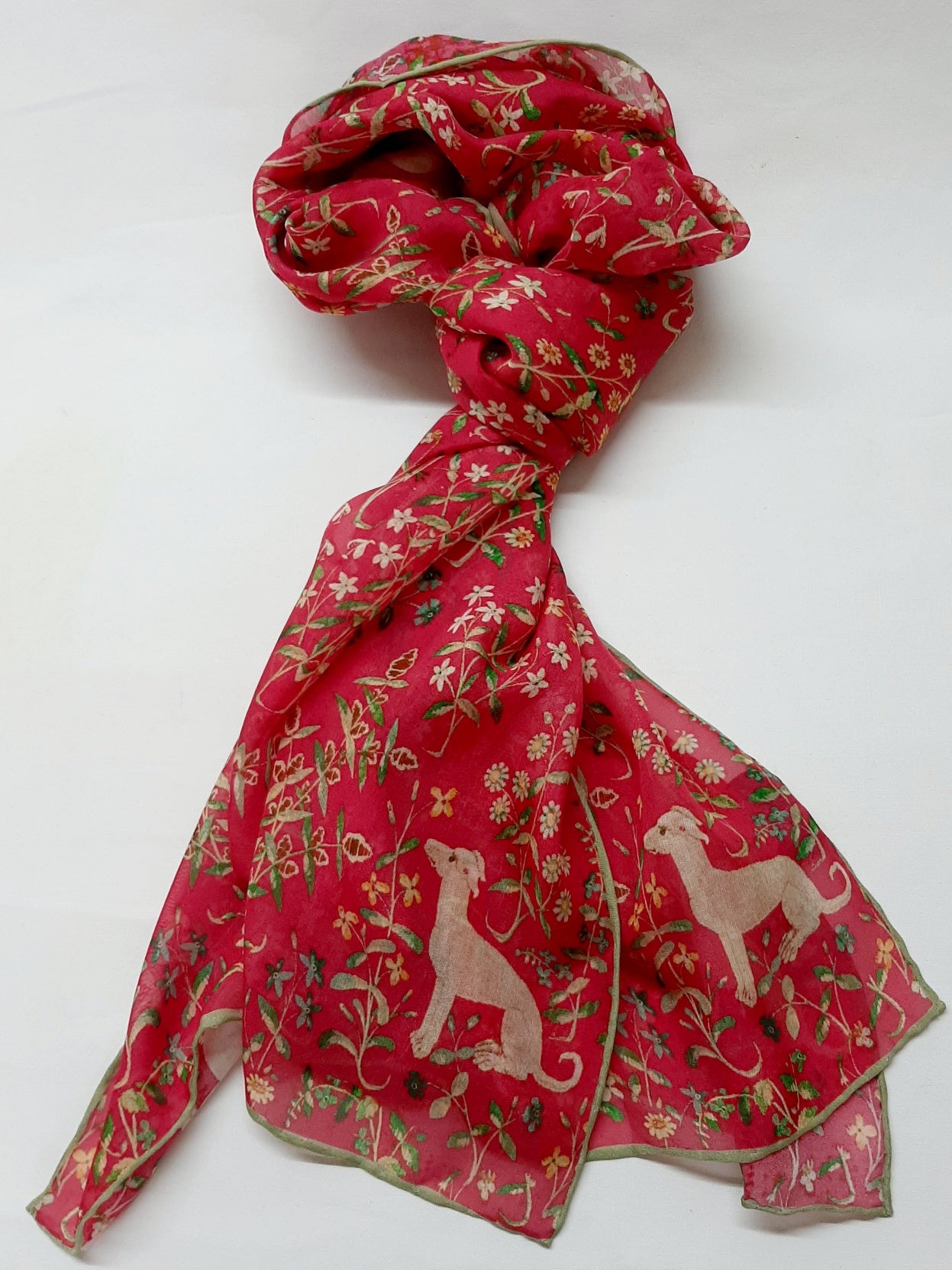 Pure Silk Cluny Tapestry Scarf featuring hounds