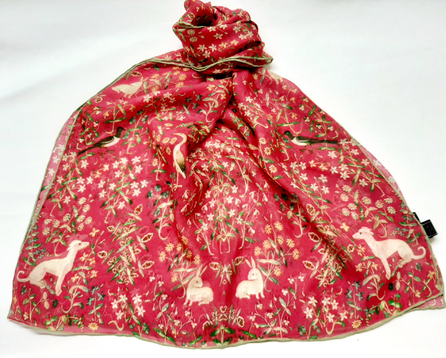 Pure Silk Cluny Tapestry Scarf featuring hounds